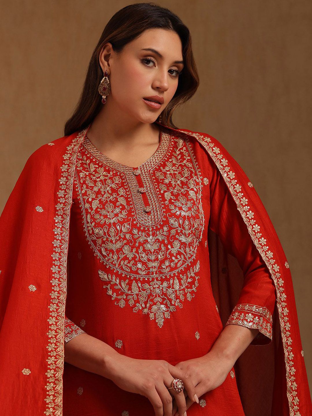 Dhiyona SO Women's Women Ethnic Motifs Embroidered Beads and Stones Kurta & Trousers With Dupatta