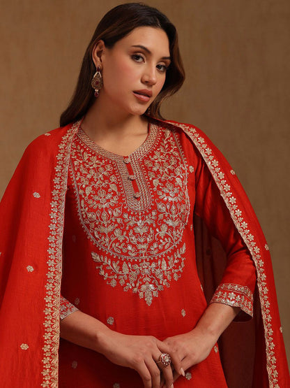 Dhiyona SO Women's Women Ethnic Motifs Embroidered Beads and Stones Kurta & Trousers With Dupatta