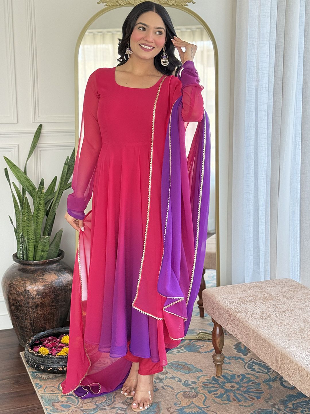 Dhiyona KL Ombre Printed Anarkali Kurta With Trousers And Dupatta