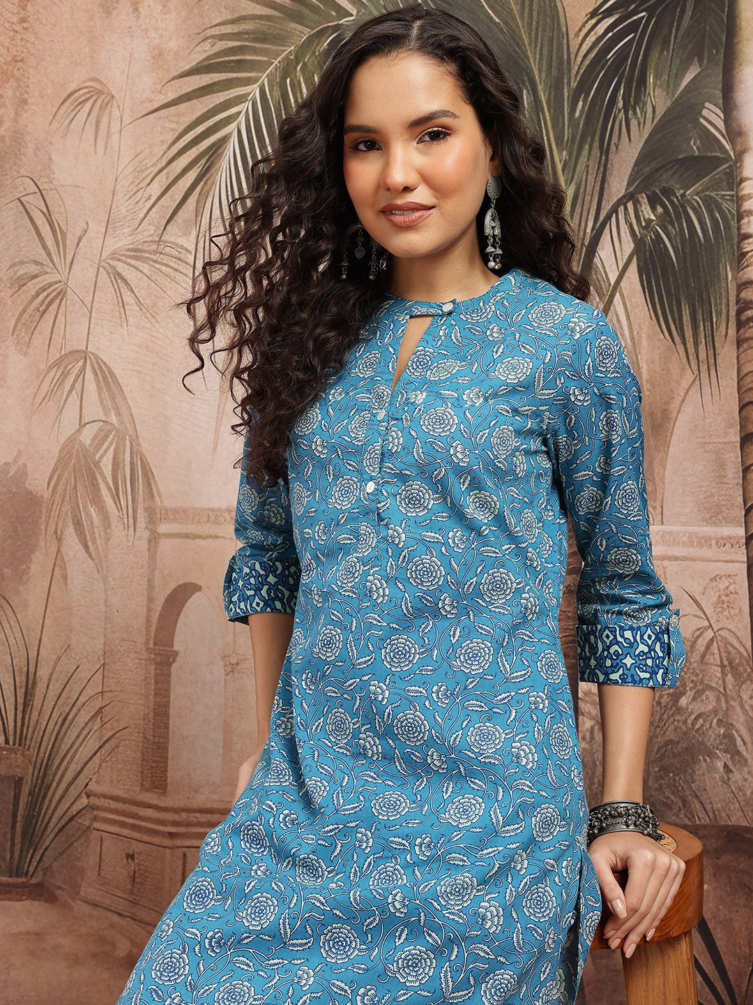 Floral Printed Regular Pure Cotton Kurta with Trousers