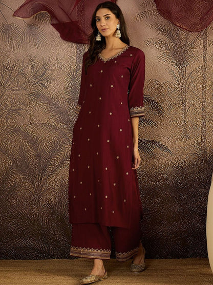 Dhiyona SN Embroidered Sequence Kurta & Palazzos with Dupatta Set