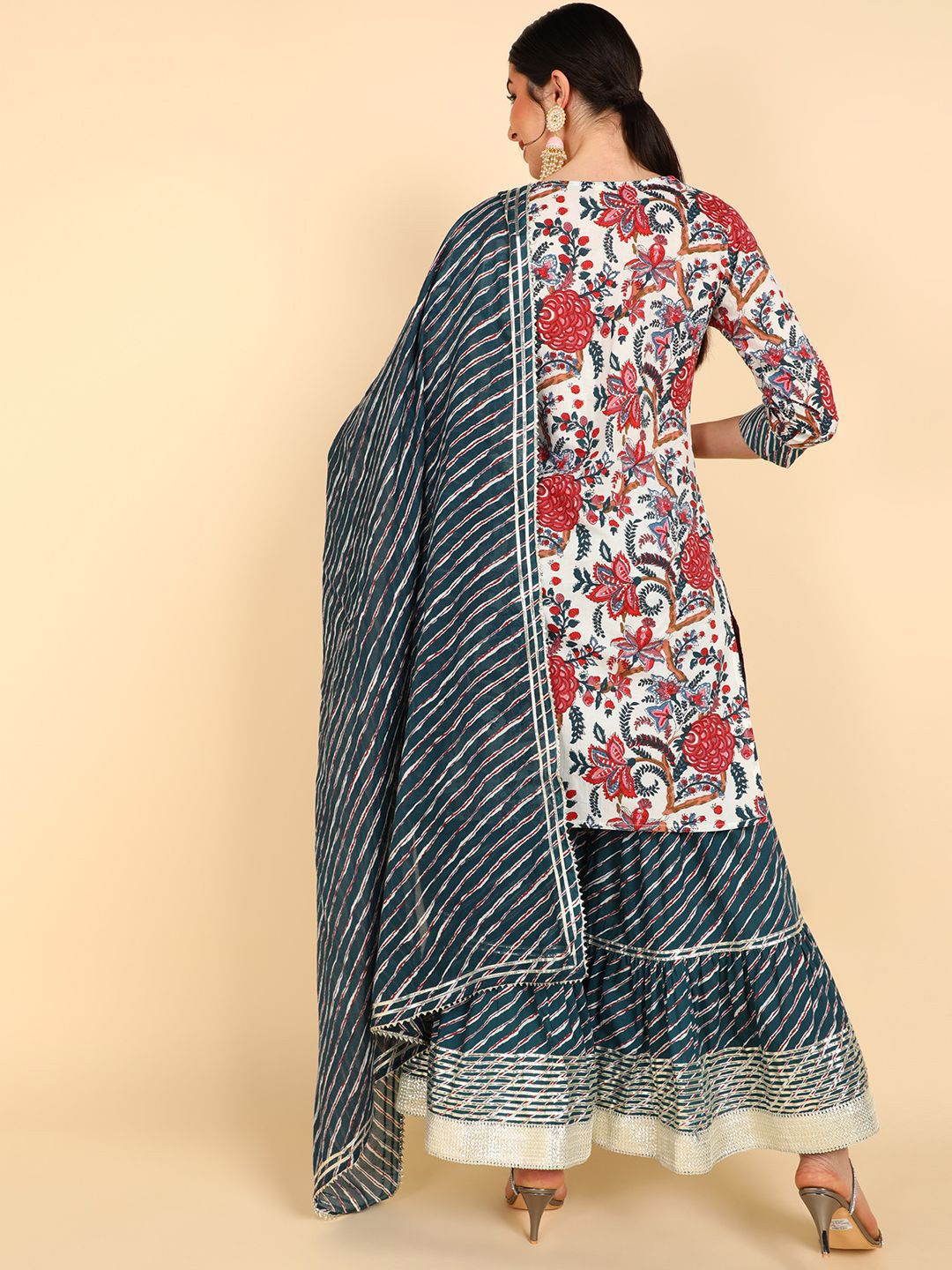 Dhiyona HOP Floral Printed Pure Cotton Straight Kurta Sharara With Dupatta