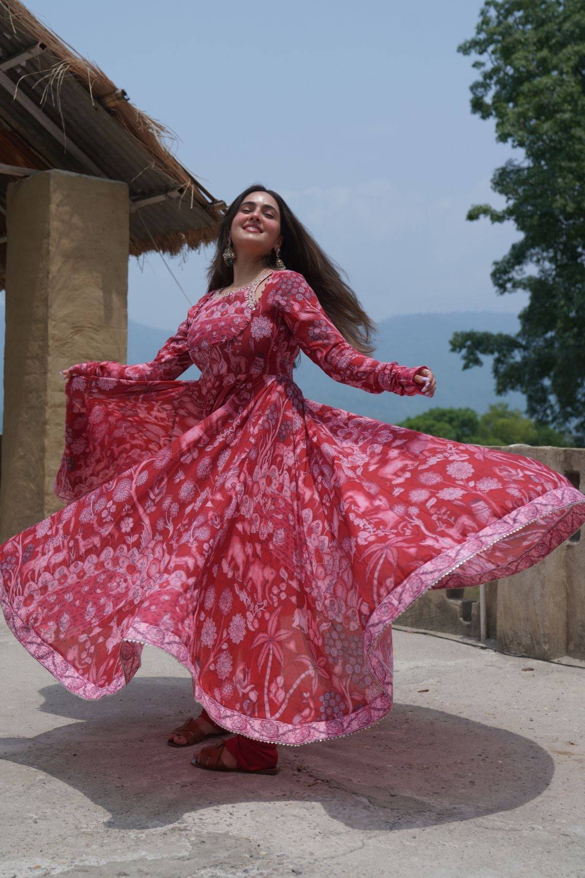 Dhiyona BN Alakhya Anarkali (Dress) in Red