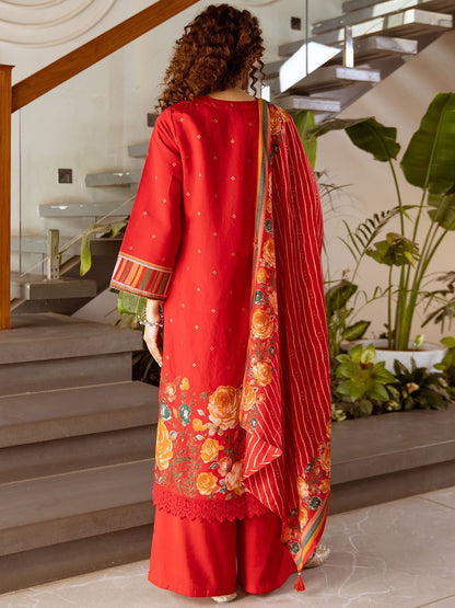 Dhiyona SN Printed & Embroidered V Neck Kurta, Palazzo & Dupatta Set