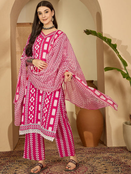 Women Printed Regular Mirror Work Kurta Set