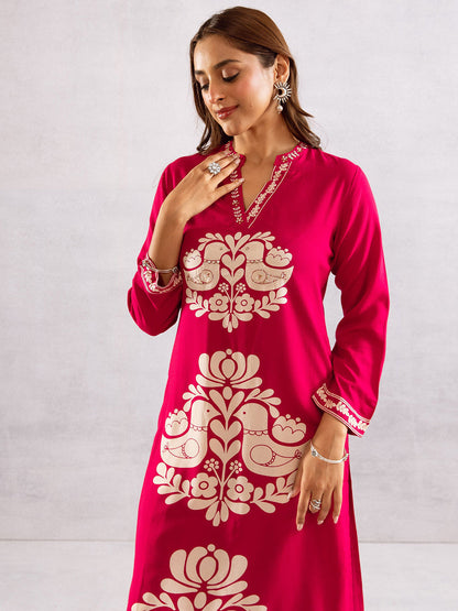 Ethnic Motifs Printed Mandarin Collar Straight Kurta With Palazzos