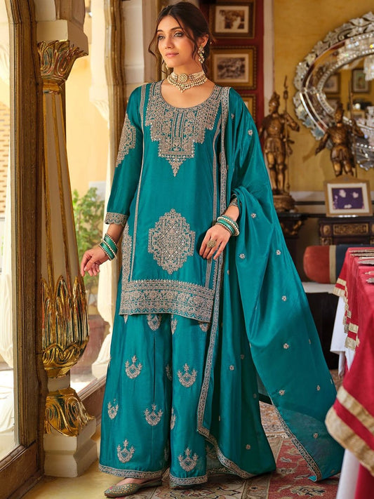 Women Ethnic Motifs Embroidered Mirror Work Kurta with Palazzos & Dupatta