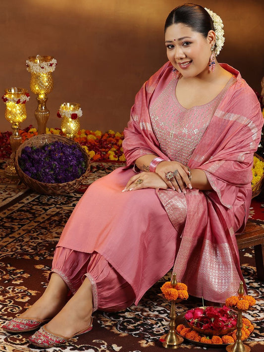 Dhiyona Women's Embroidered Thread Work Straight Kurta With Patiala & Dupatta