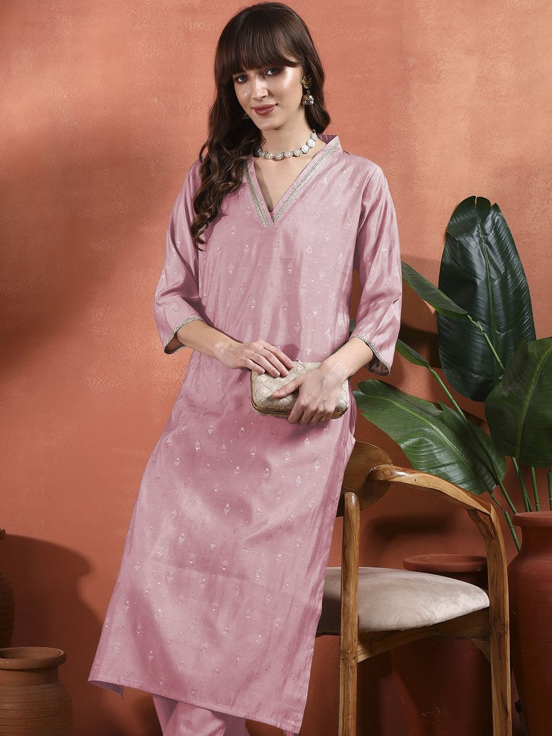 Women Ethnic Motifs Printed Regular Thread Work Kurta with Trousers