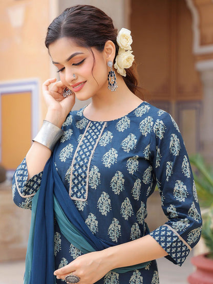 Dhiyona RR Women's Ethnic Motifs Printed Regular Pure Cotton Kurta with Trousers & With Dupatta