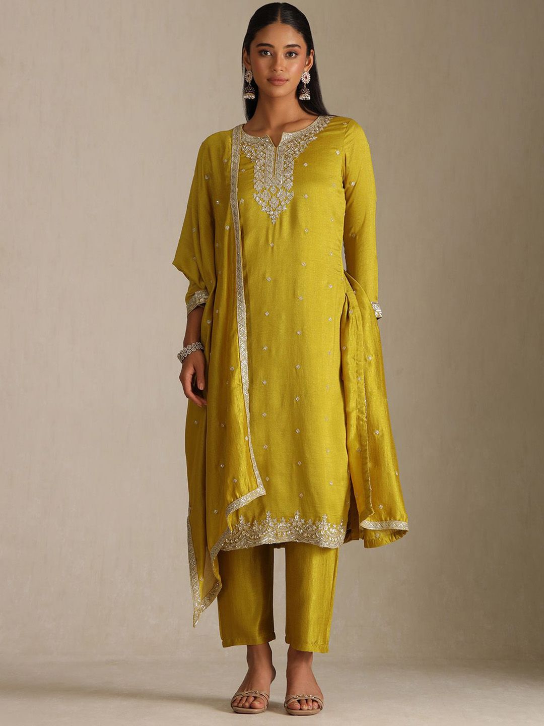Dhiyona SO Women's Women Ethnic Motifs Embroidered Kurta with Trouser & Dupatta
