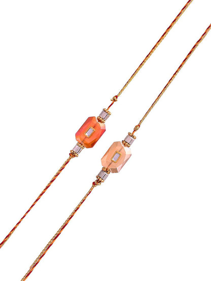 Dhiyona Set of 2 Red Kundan-Studded & Beaded Thread Rakhi