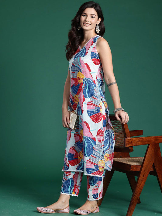 Dhiyona IE Printed Sleeveless Pure Cotton Tunic With Trouser