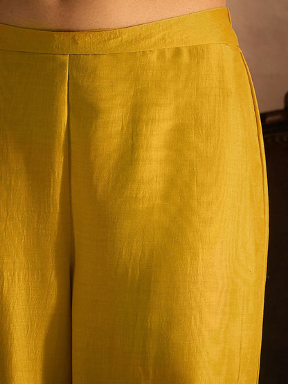 Women's Yellow Embroidered Straight Kurta Trousers With Dupatta set