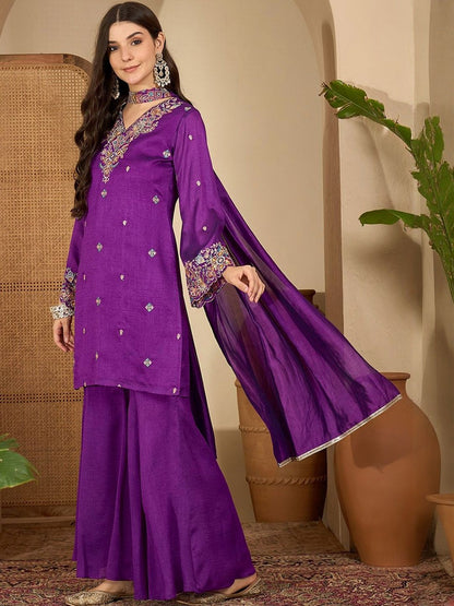 Dhiyona SN Sequence Embroidered Straight Kurta Sharara With Dupatta