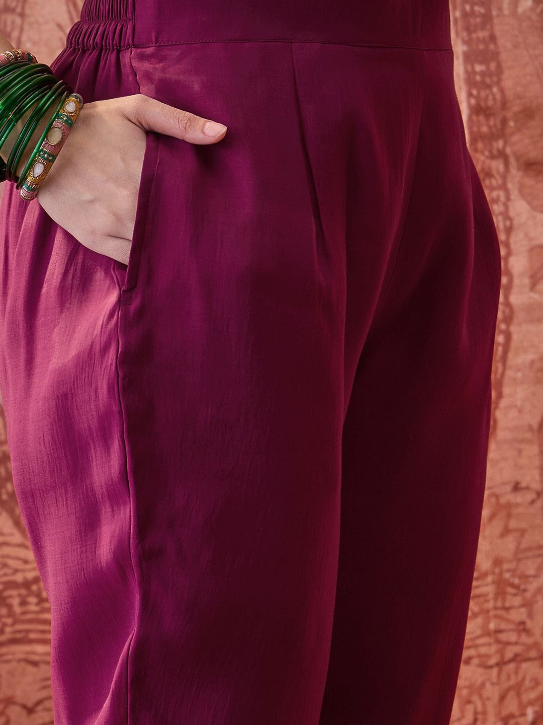 Embroidered Round Neck Straight Kurta & Trousers With Dupatta