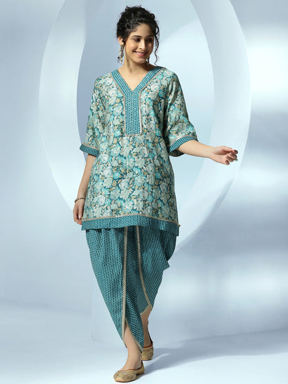Women Floral Printed Regular Gotta Patti Kurta with Dhoti Pants