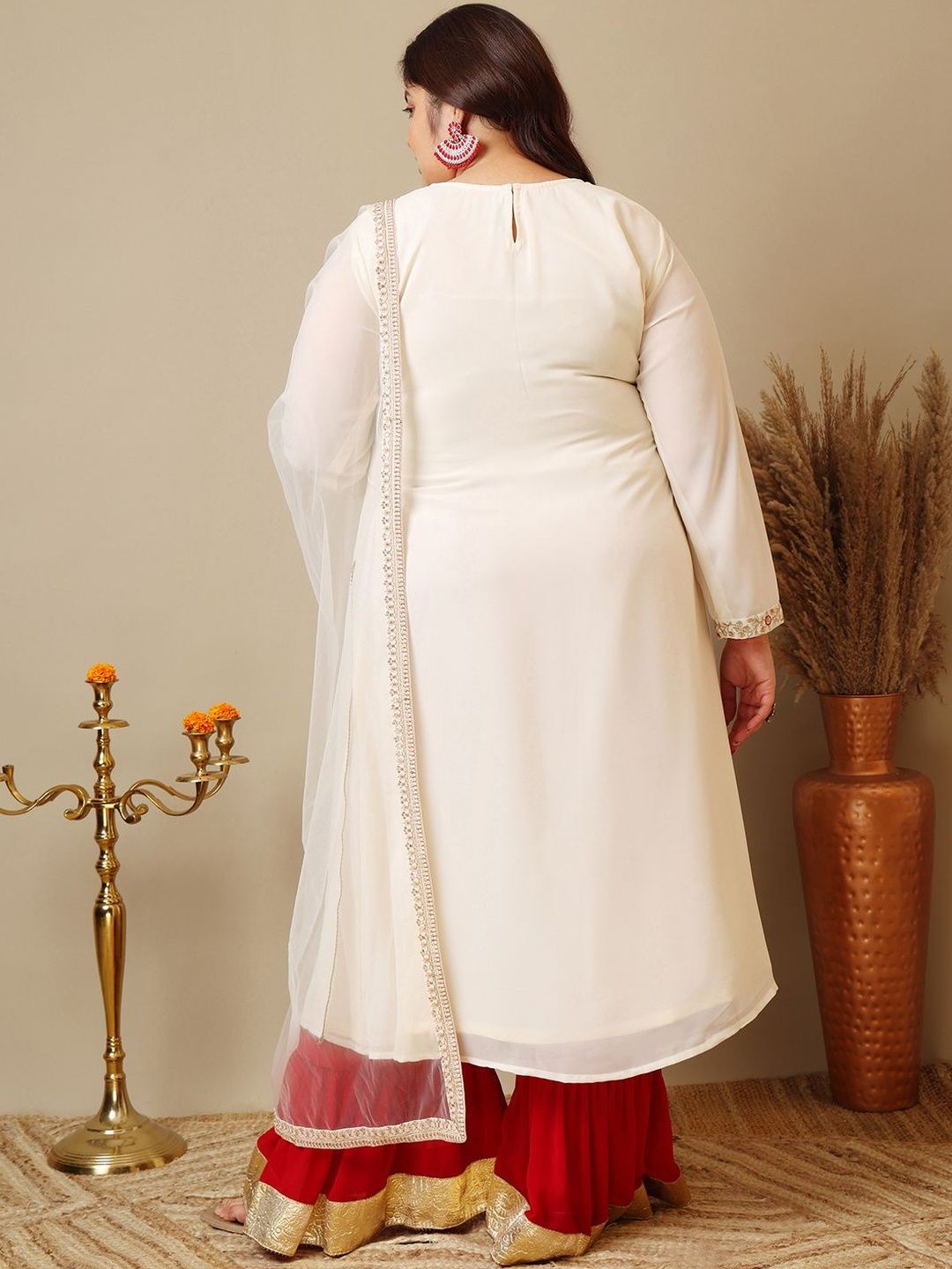 Dhiyona IN Ethnic Motifs Embroidered Panelled A-Line Zari Kurta With Sharara & Dupatta