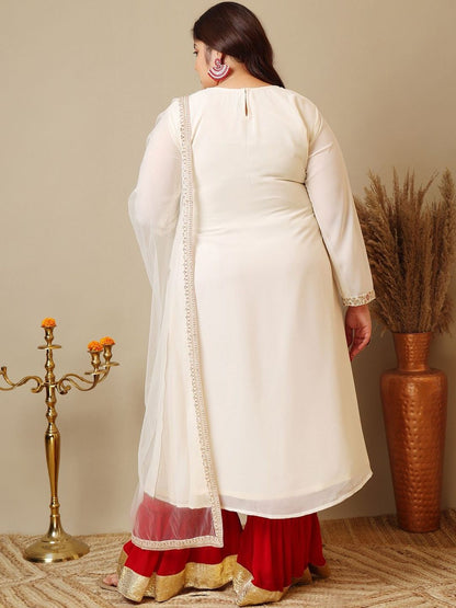Dhiyona IN Ethnic Motifs Embroidered Panelled A-Line Zari Kurta With Sharara & Dupatta