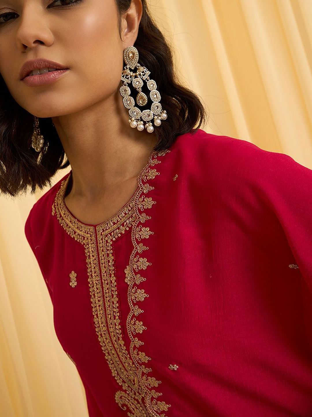 Dhiyona CH Women Zari Sequence Embroidered Kurta with Palazzos & Dupatta