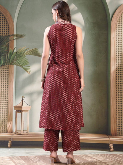 Embroidered Pure Cotton Round Neck Kurta & Palazzos Kurta Sets