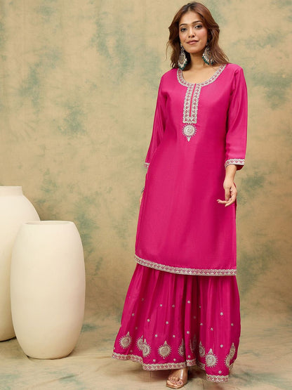Dhiyona VA Women Ethnic Motifs Yoke Design Regular Kurta With Sharara & Dupatta