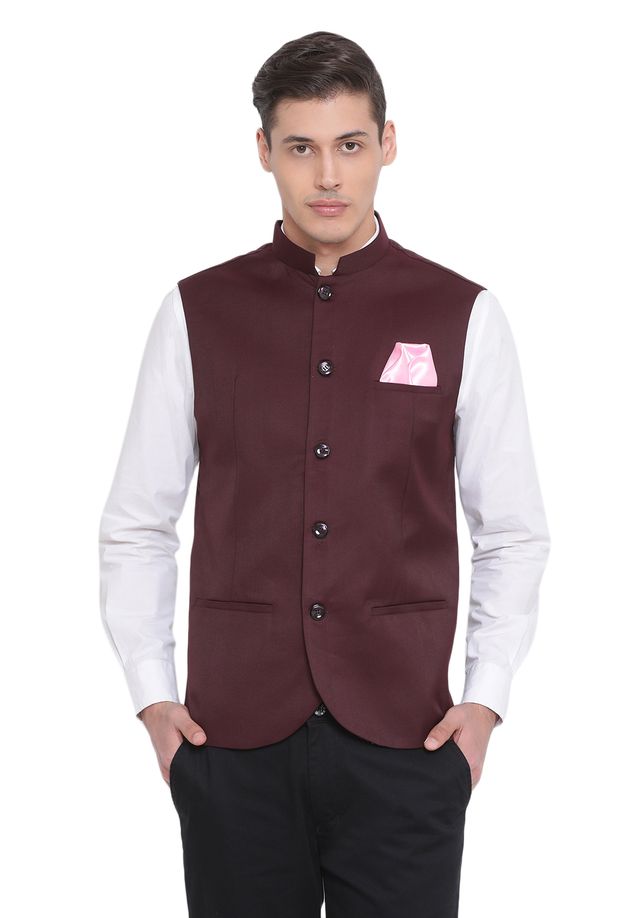 Men's Orange Cotton Silk Straight Nehru Jacket