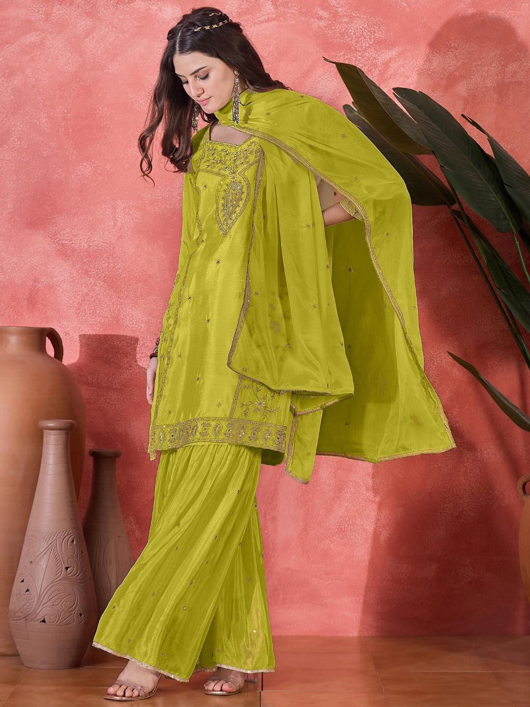 Women Ethnic Motifs Embroidered Kurta with Palazzo & Dupatta