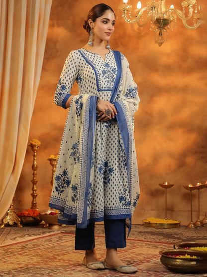 Dhiyona RR Women's Floral Printed Pure Cotton Republic Day Kurta With Trousers & Dupatta