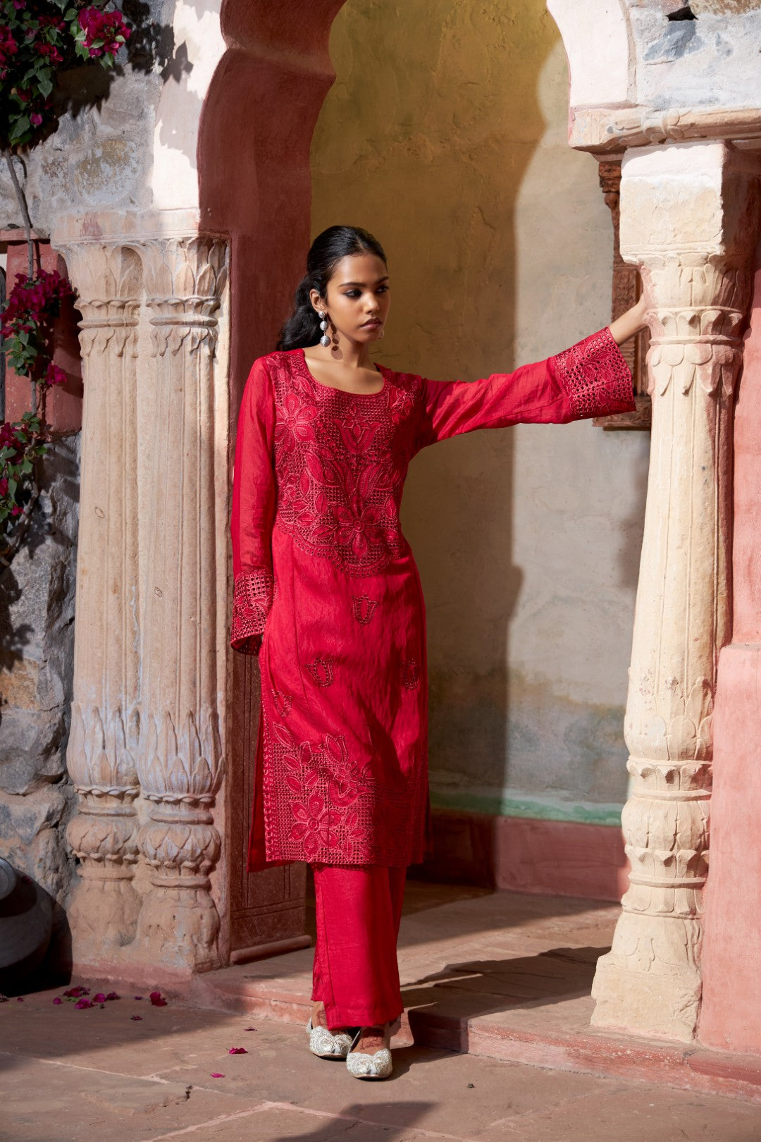 Mihika scarlet full work lawn suit