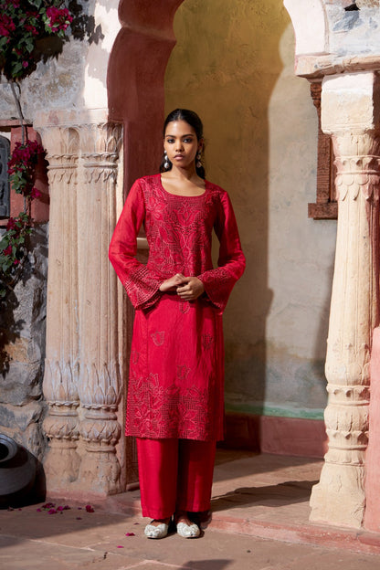 Mihika scarlet full work lawn suit