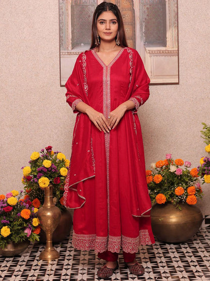 Dhiyona CH Women Ethnic Motifs Embroidered Regular Sequinned Kurta Set With Dupatta