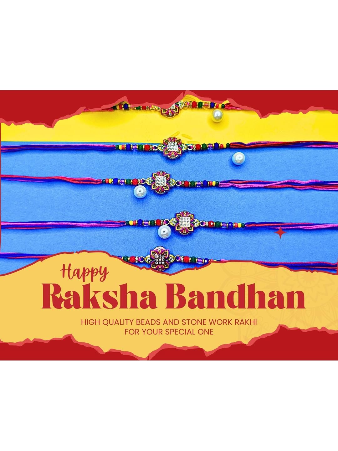 Dhiyona Set Of 6 Beaded Cotton Thread with AD Stones & Meenakari Designer Rakhi for Brother