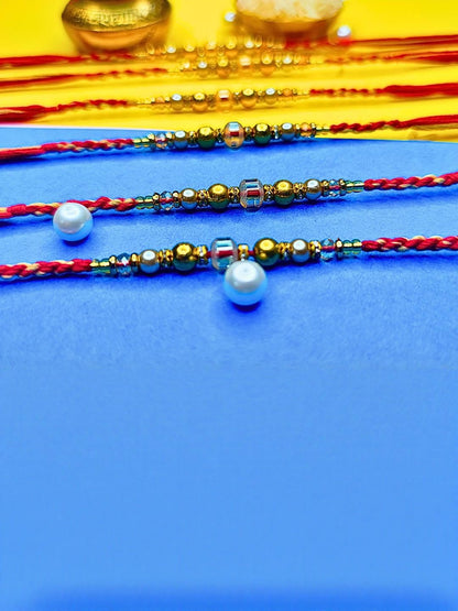 Dhiyona Set Of 6 Beaded Cotton Thread with AD Stones & Meenakari Designer Rakhi for Brother