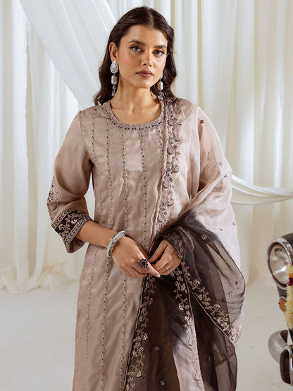 Dhiyona KL Women Embroidered Regular Sequinned Kurta with Palazzos & With Dupatta