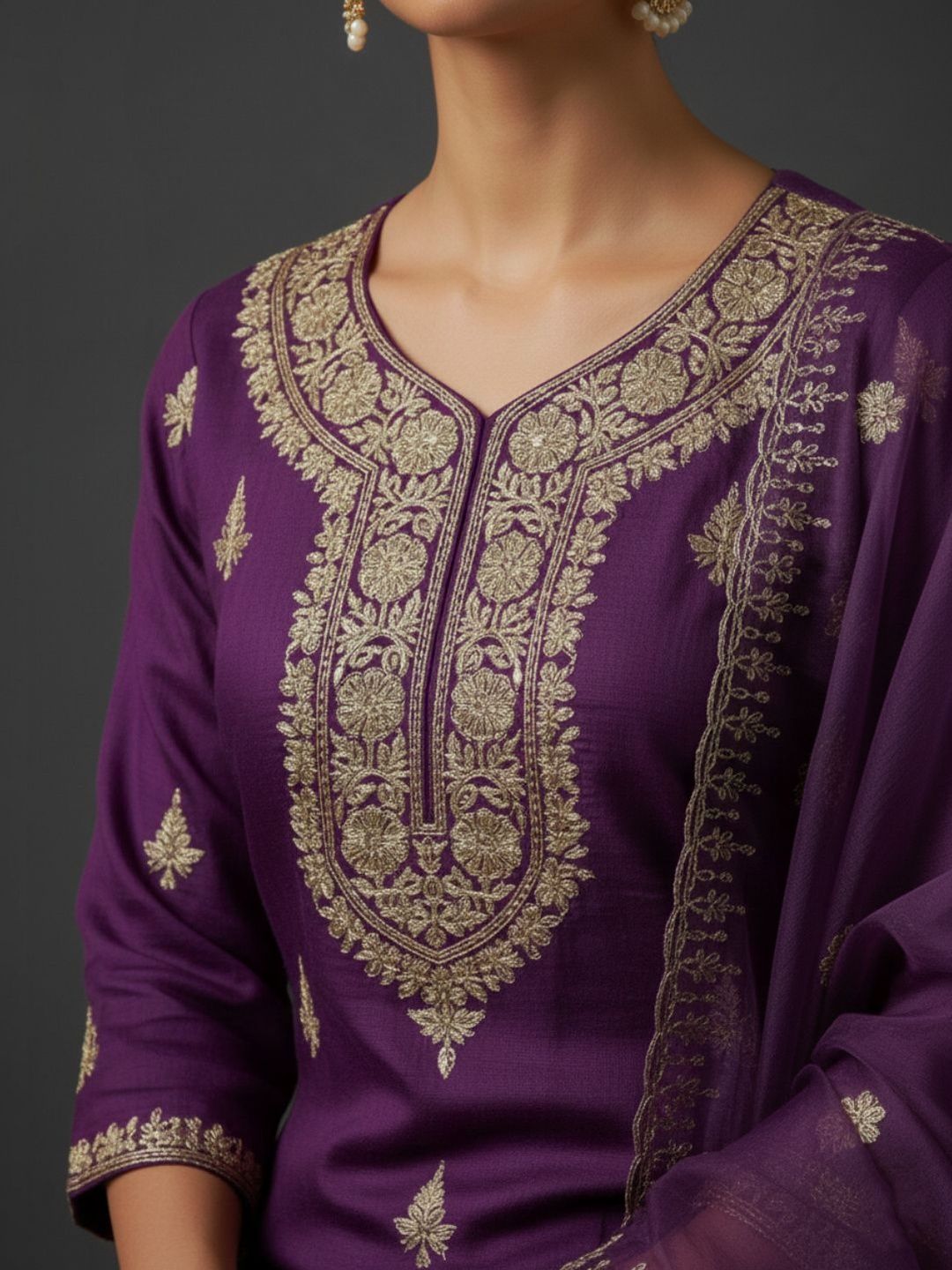 Dhiyona VA Women Ethnic Motifs Embroidered Regular Thread Work Kurta with Sharara & With Dupatta