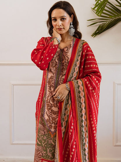 Dhiyona SN Floral Printed V Neck Straight Kurta & Palazzos With Dupatta