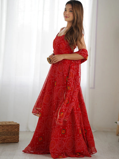Women Bandhani Printed Regular Kurta with Pyjamas & With Dupatta