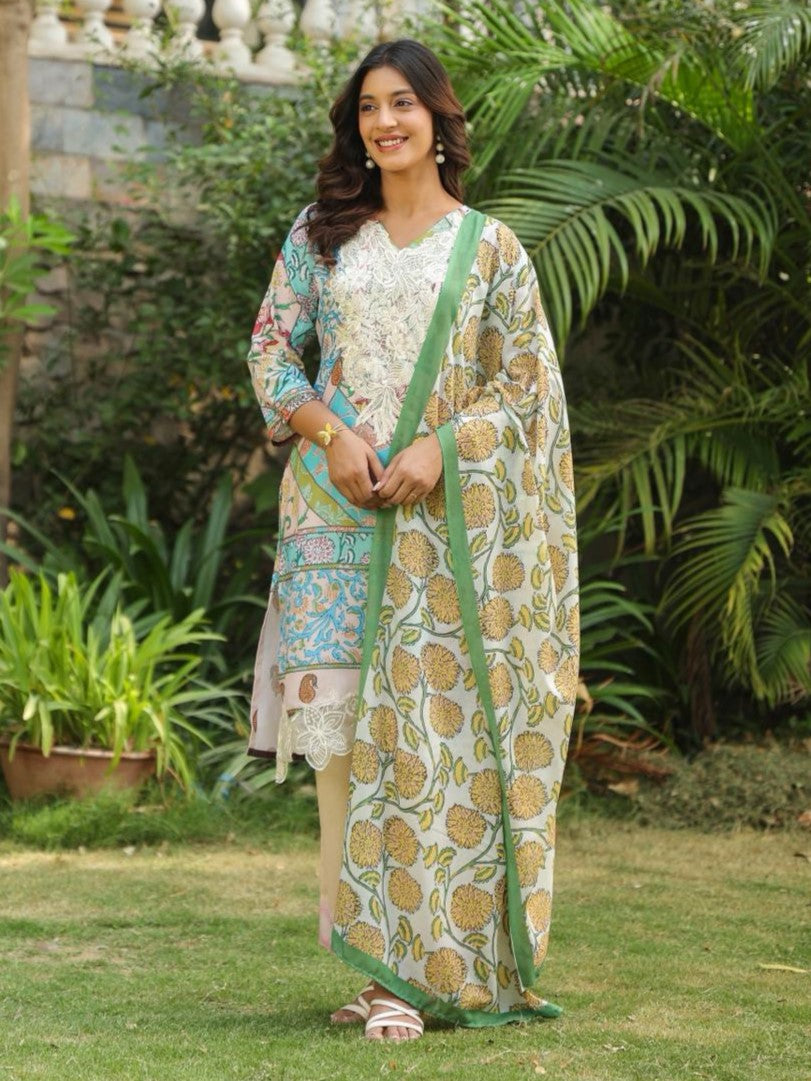 Dagdai Salmon Cotton Lawn Suit Set