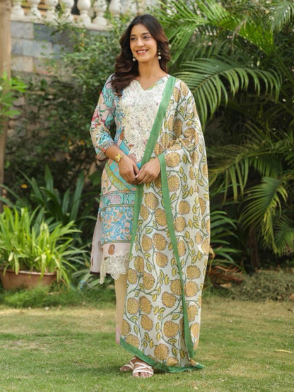 Dagdai Salmon Cotton Lawn Suit Set
