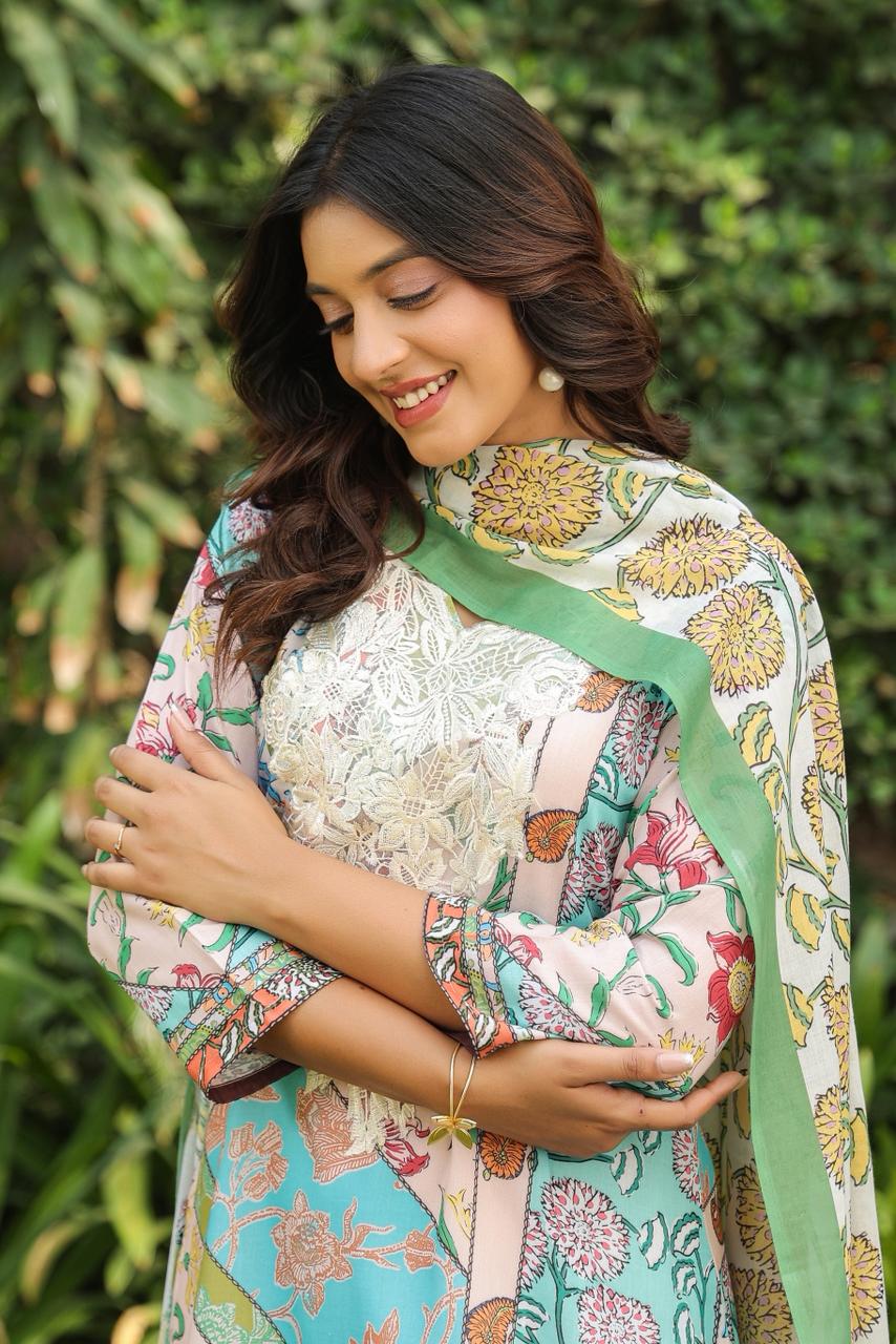 Dagdai Salmon Cotton Lawn Suit Set