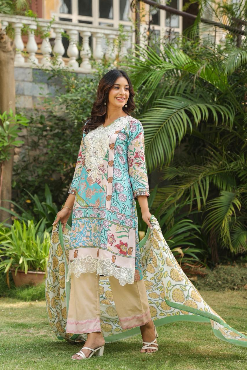 Dagdai Salmon Cotton Lawn Suit Set