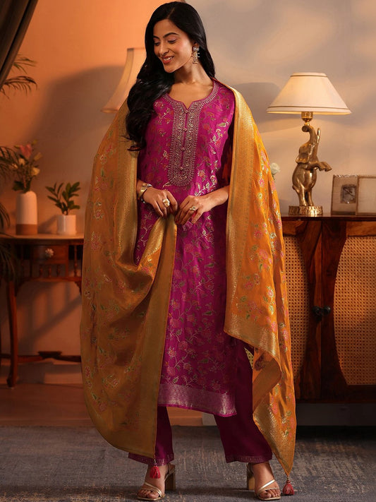 Women Ethnic Motifs Regular Thread Work Kurta with Trousers & With Dupatta