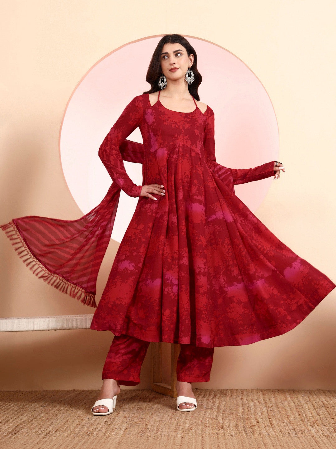 Women Floral Printed Empire Kurta with Trousers & With Dupatta