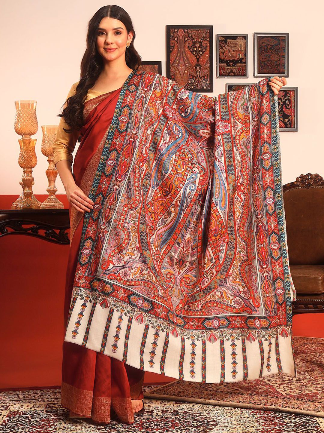 Dhiyona PA Paisley Embroidered Woolen Shawl