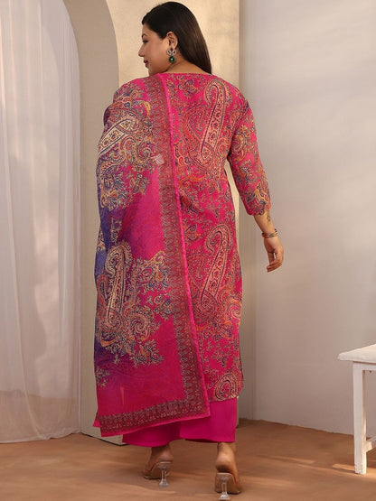 Dhiyona Women's Plus Size Paisley Printed Kurta with Trousers & Dupatta