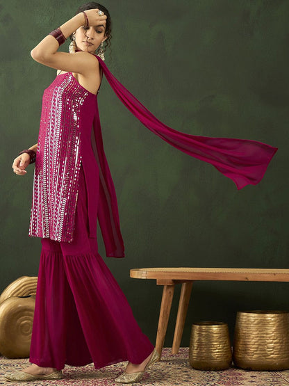 Dhiyona SN Sequenced With Embroidered Kurta & Sharara With Dupatta