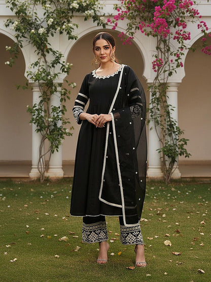Dhiyona KL Women Regular Thread Work Kurta with Palazzos & With Dupatta