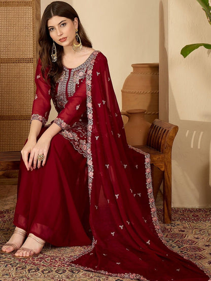 Dhiyona SN Women Ethnic Motifs Embroidered Kurta with Sharara & With Dupatta