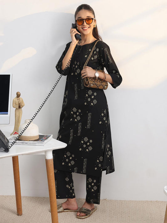 Libas Black Printed Straight Kurta Set